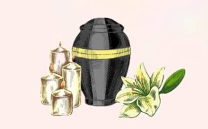 Clip art of an urn, candles, and flowers