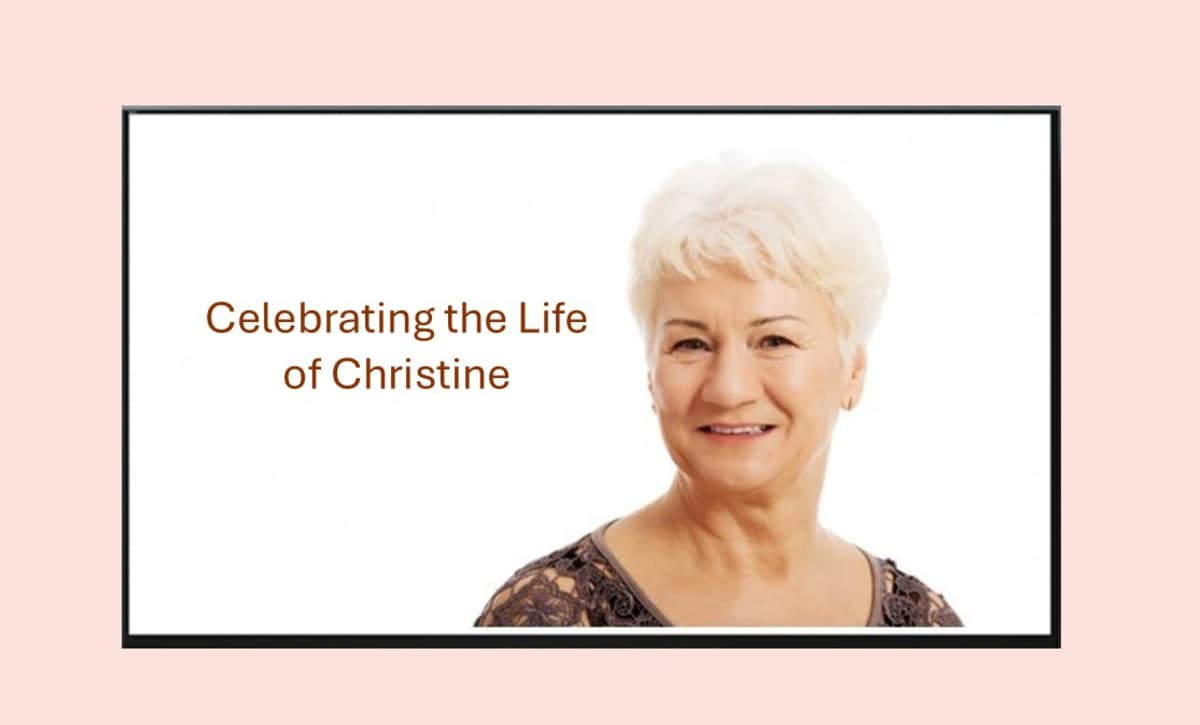 A picture of a senior woman with the words "Celebrating the Life of Christine"