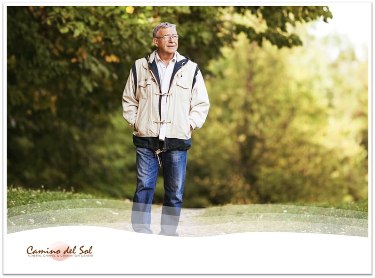 A senior man taking a hike