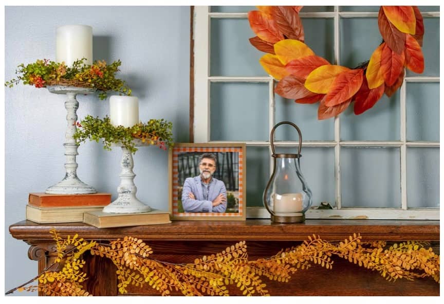 A picture of a loved one on the mantle